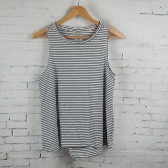 DYI GREY & WHITE STRIPE ROUND NECK SLEEVELESS TOP WITH OPEN BACK DETAIL SIZE MED - Picture 1 of 7